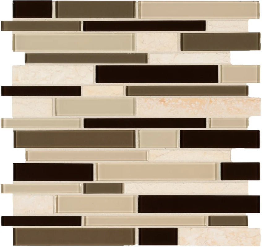 Interlocking Random Sized Natural Stone/Glass Mosaic Sheet Tile