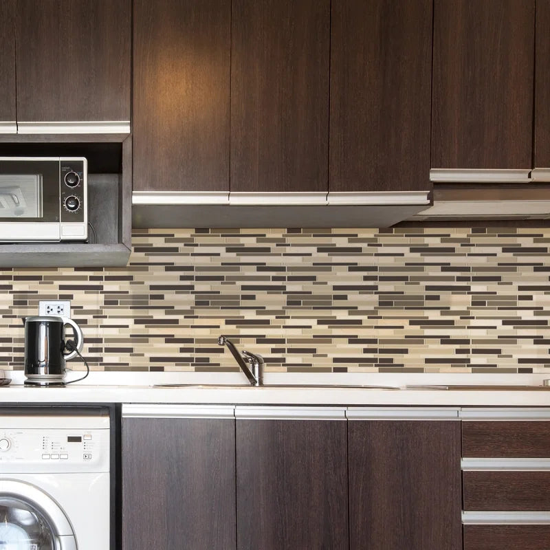 Interlocking Random Sized Natural Stone/Glass Mosaic Sheet Tile