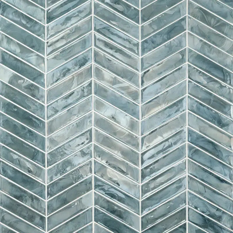 Blue Shimmer Chevron 9.95 In. X 11.85 In. Glass Mesh-Mounted Mosaic Wall Tile