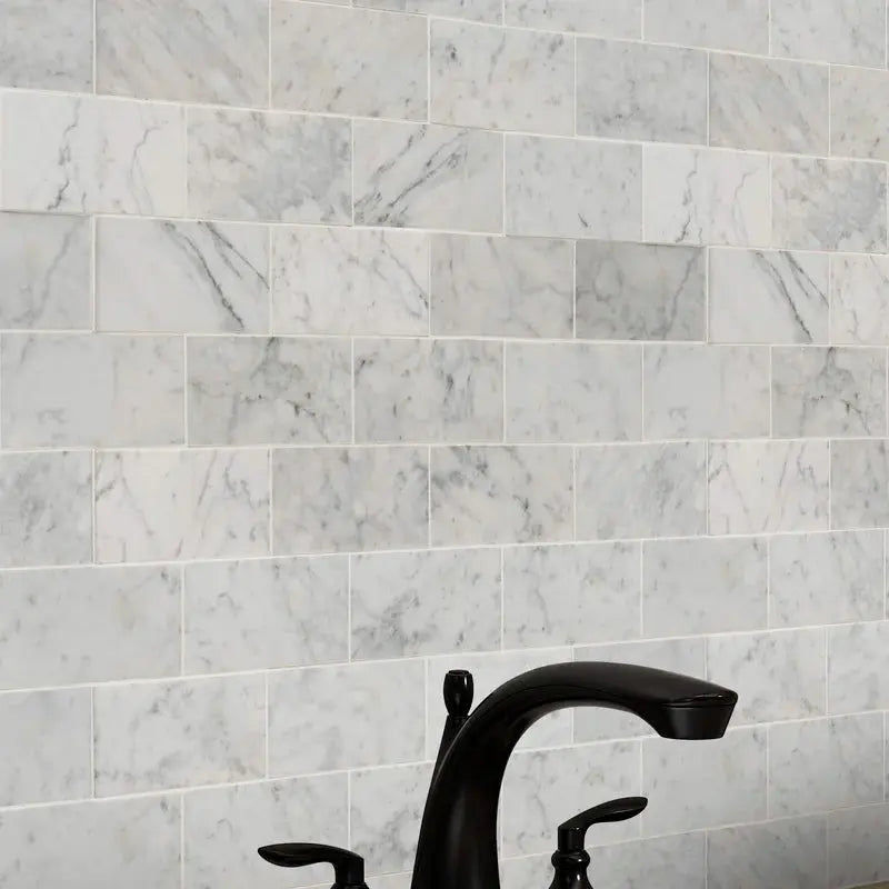 Carrara White 3" X 6" Honed Marble Subway Tile