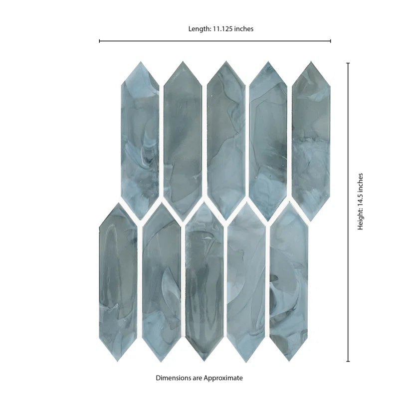 Blue Shimmer Picket 10 In. X 13.3 In. Glass Mesh-Mounted Mosaic Wall Tile