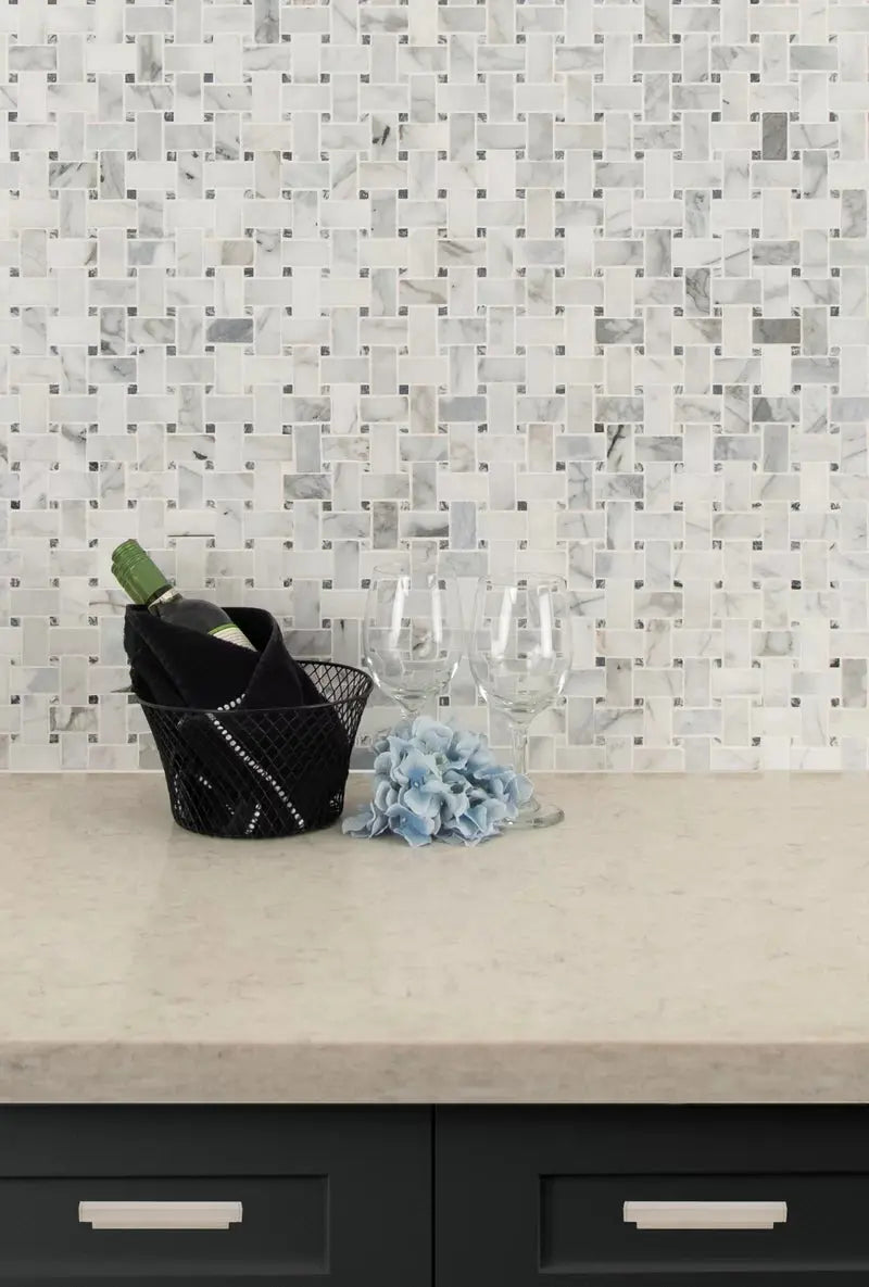 Calacatta Cressa Basket Weave 11.38" X 12.38" Honed Marble Floor and Wall Tile