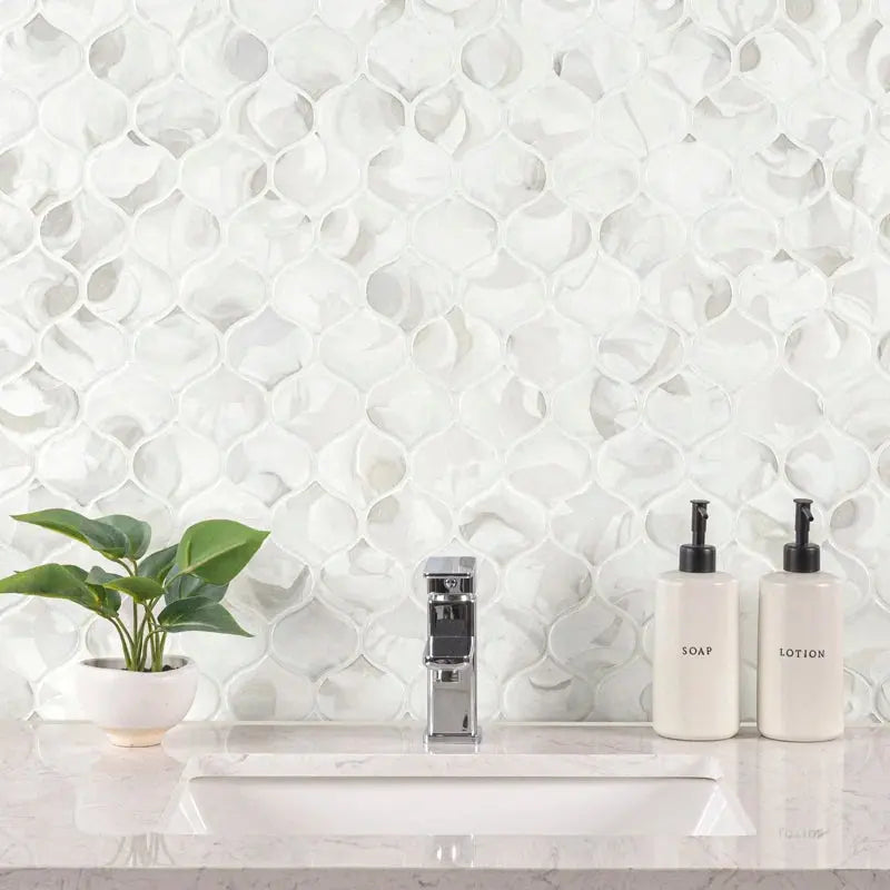 Pearla Arabesque 10"X10.2" Glass Mesh Mounted Mosaic Wall Tile