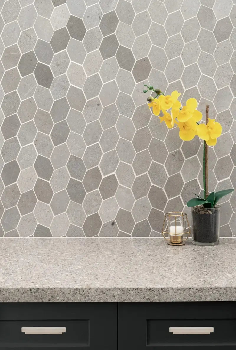Lilly Pad 11.15" X 12.60" Honed Limestone Mesh-Mounted Mosaic Floor and Wall Tile