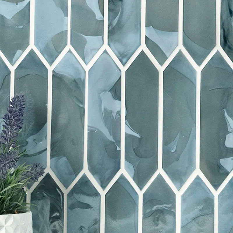 Blue Shimmer Picket 10 In. X 13.3 In. Glass Mesh-Mounted Mosaic Wall Tile