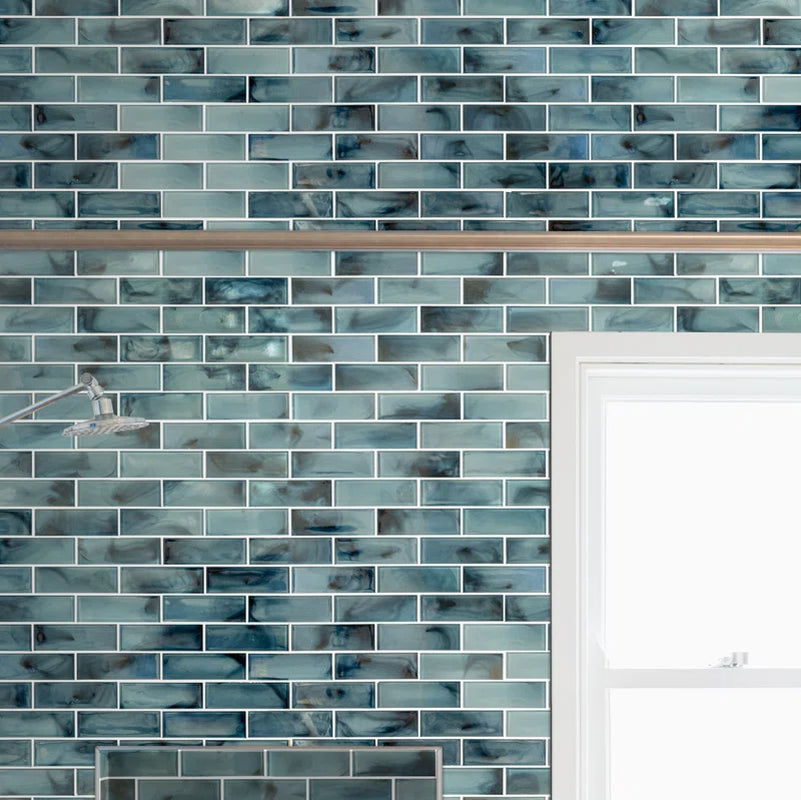 Blue Shimmer Subway 11.75 In. X 11.75 In. Glass Mesh-Mounted Mosaic Wall Tile