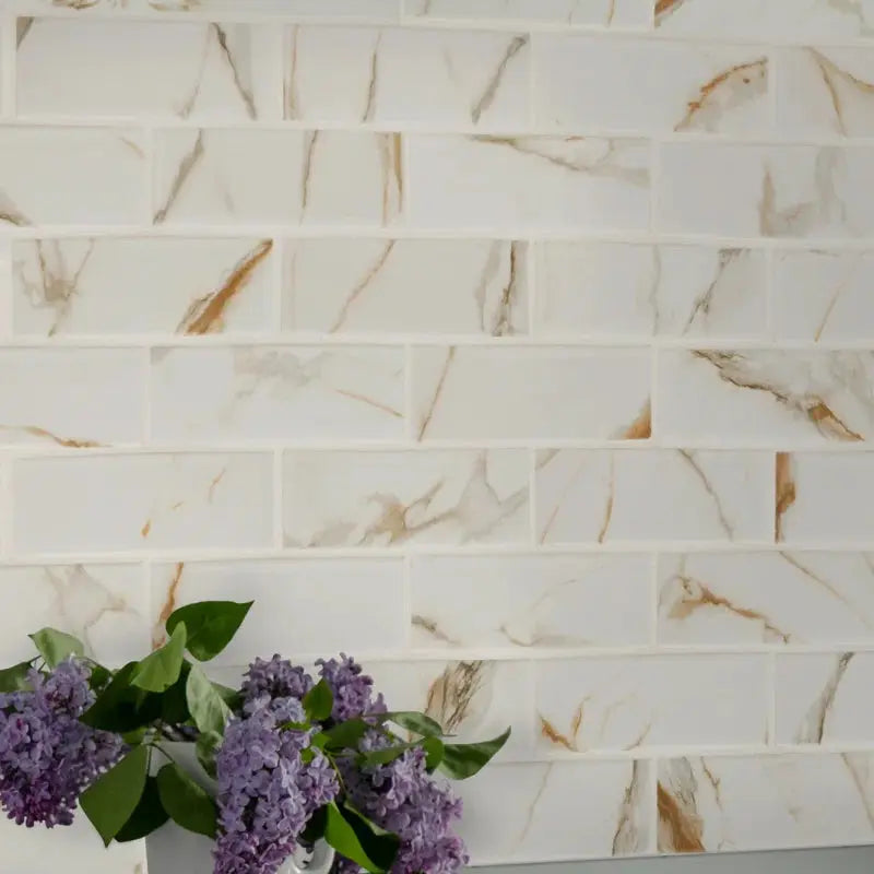 Calcatta Gold Subway 11.46" X 11.69" Matte Porcelain Mosaic Tile