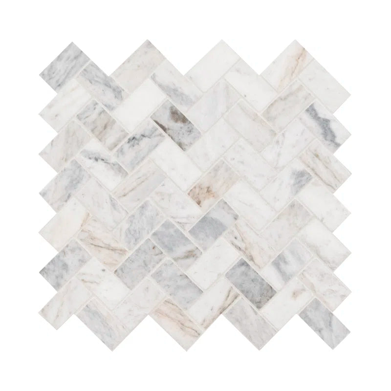 Capri Blue 11.63'' X 11.63'' Herringbone Honed Marble Mosaic Tile