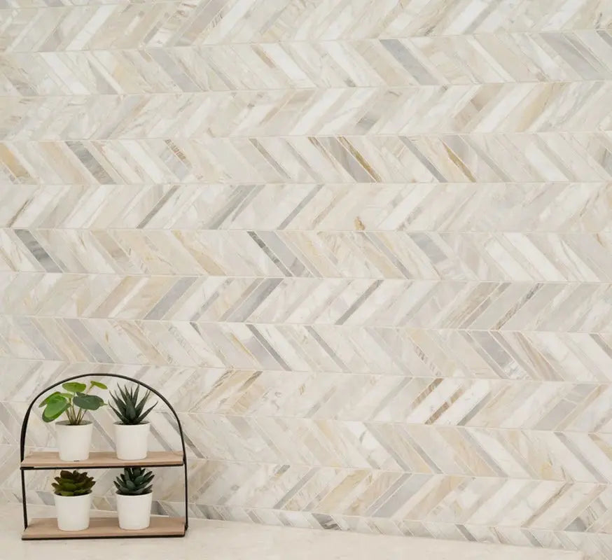 Athena Gold Chevron 12" X 12" Honed Marble Mesh Mounted Mosaic Tile