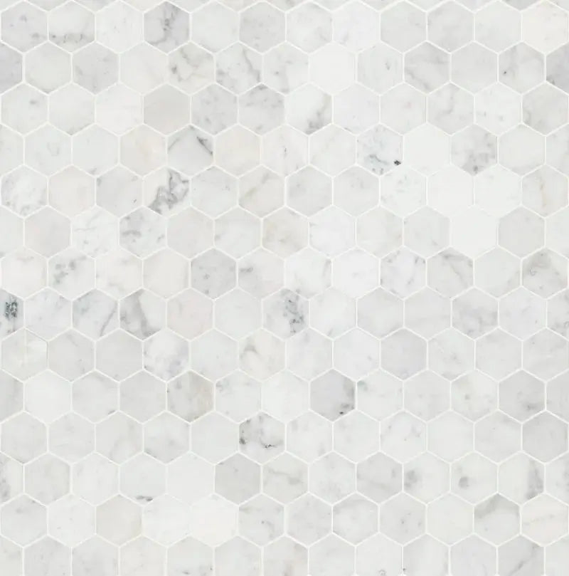 Carrara White Hexagon 11.75" X 12" Honed Marble Mesh-Mounted Mosaic Tile