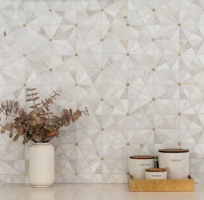 Elegante Pinwheel Gold 10.31" X 11.89" Stone Metal Blend Mosaic Tile