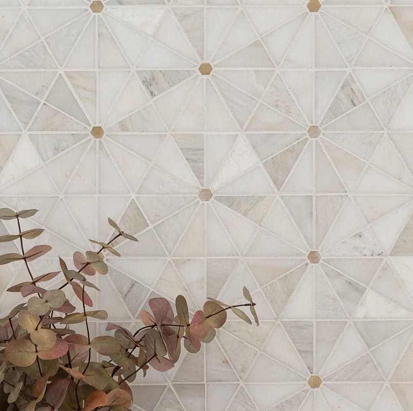 Elegante Pinwheel Gold 10.31" X 11.89" Stone Metal Blend Mosaic Tile