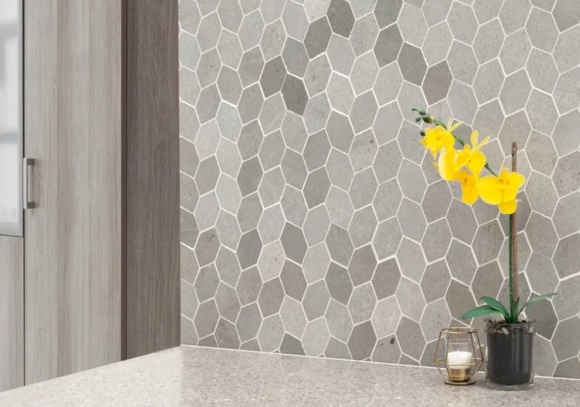 Lilly Pad 11.15" X 12.60" Honed Limestone Mesh-Mounted Mosaic Floor and Wall Tile