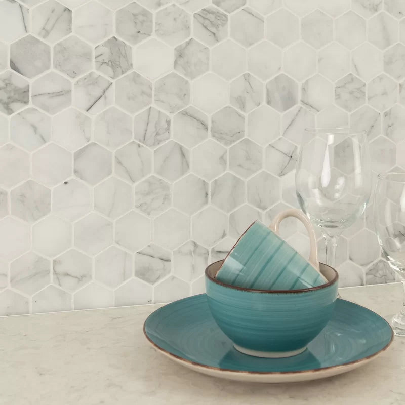 Calacatta Cressa Hex Honed 2" X 2" Marble Mosaic Tile