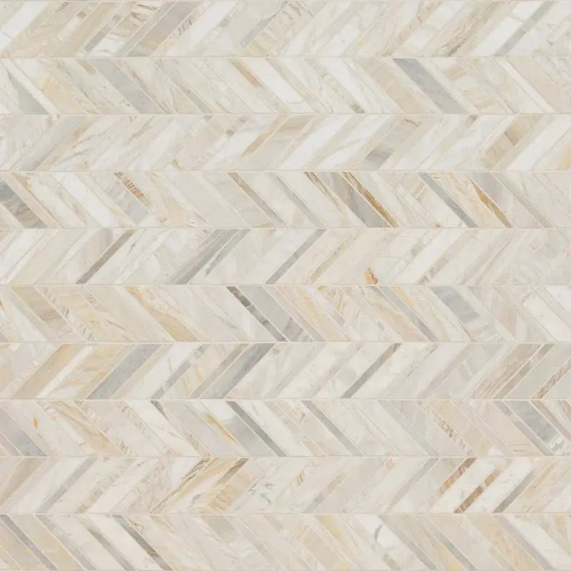 Athena Gold Chevron 12" X 12" Honed Marble Mesh Mounted Mosaic Tile