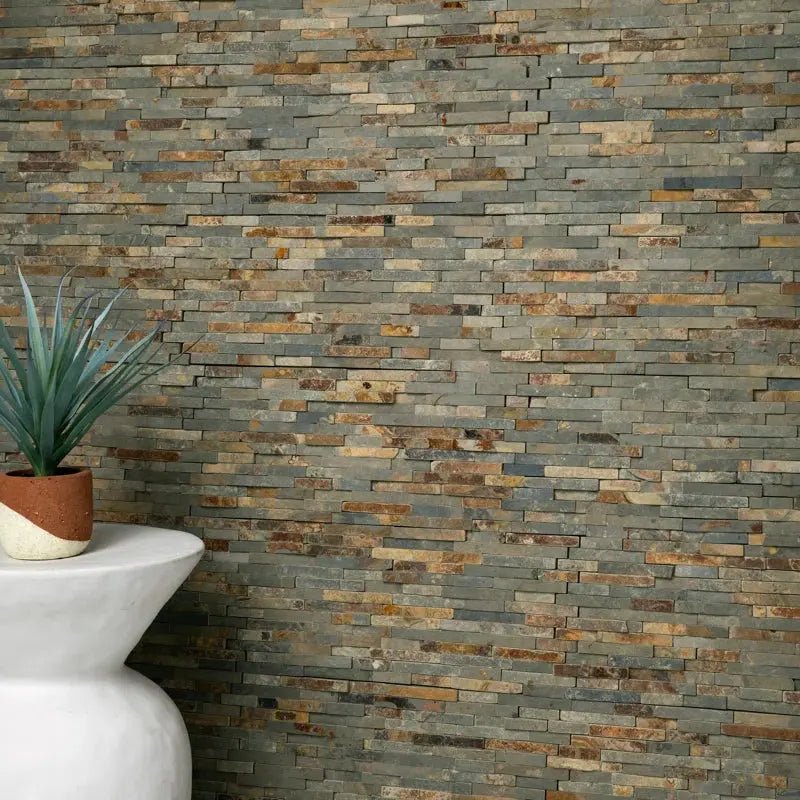 Rustique Interlocking 8.25 In. X 19 In. Natural Stone Mosaic Tile