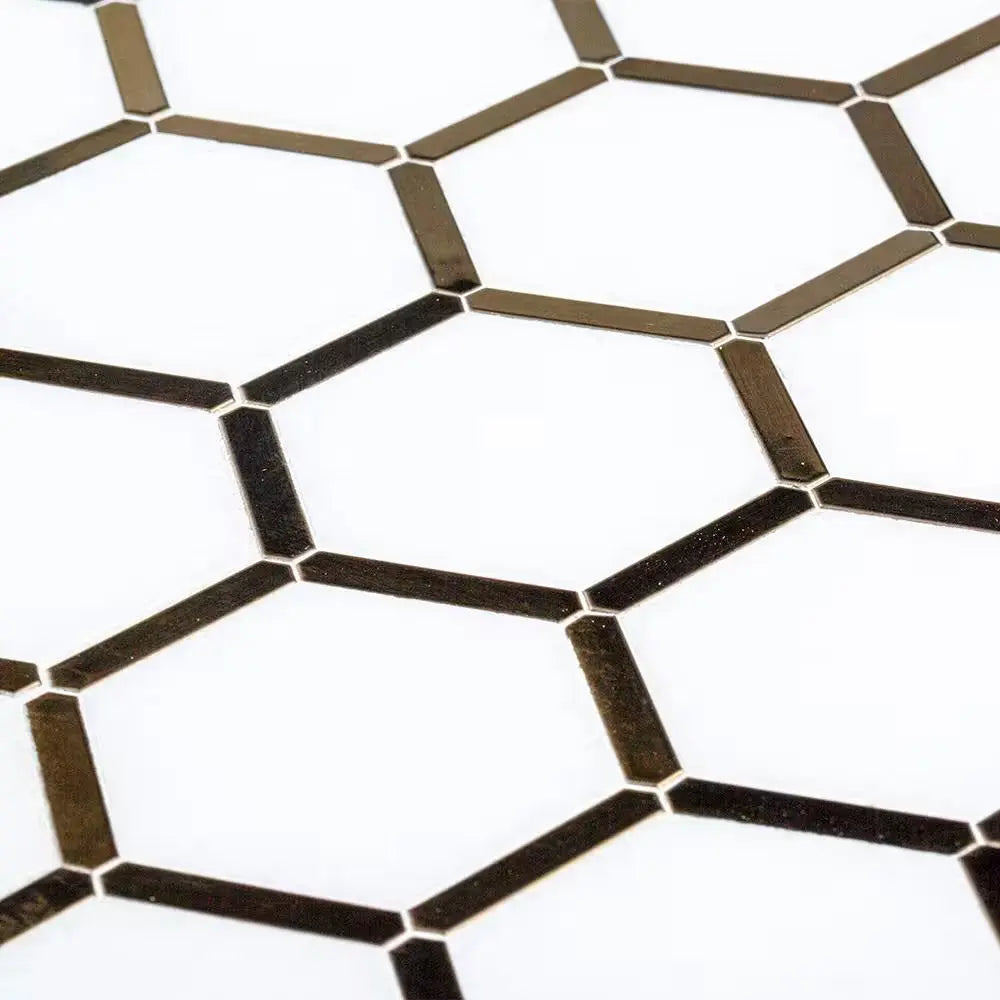 Karats White 10.625 In. X 11.125 In. Hexagon Polished Marble/Gold Metal Floor and Wall Mosaic Tile (0.820 Sq. Ft./Each)