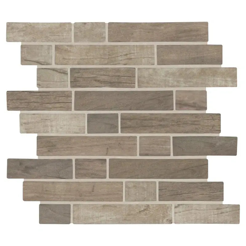 Interlocking Random Sized Glass/Stone Mosaic Tile in Gray/Taupe