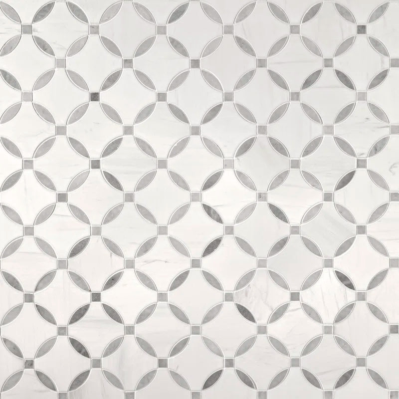 Bianco Dolomite Lola 10.25" X 10.25" Polished Marble Mosaic Floor and Wall Tile