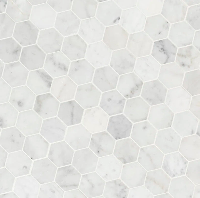 Carrara White Hexagon 11.75" X 12" Honed Marble Mesh-Mounted Mosaic Tile