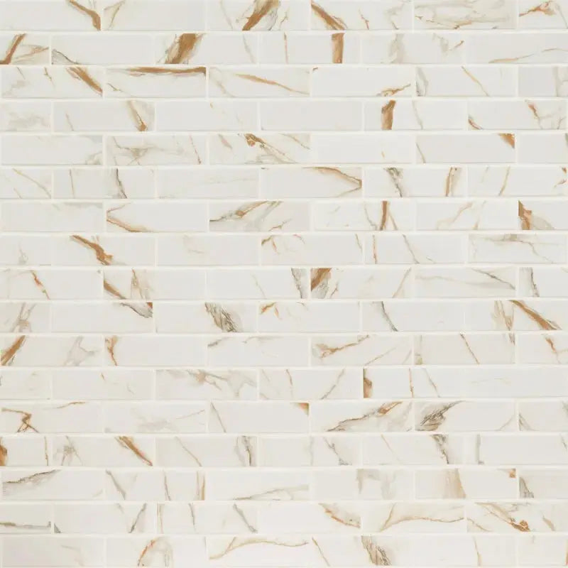 Calcatta Gold Subway 11.46" X 11.69" Matte Porcelain Mosaic Tile