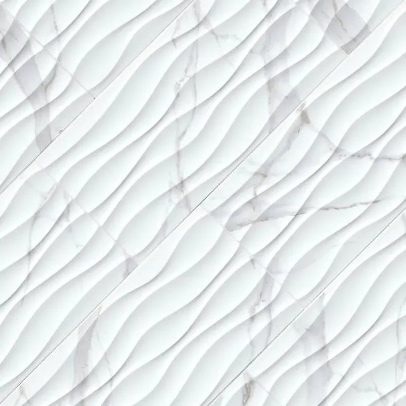 Dymo Statuary 12" X 24" Wavy White Glossy Ceramic Wall Tile