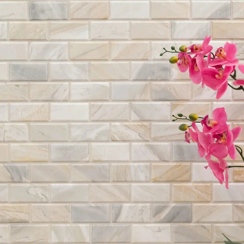 Athena Gold 2" X 4" Honed and Beveled Marble Mesh Mounted Mosaic Tile