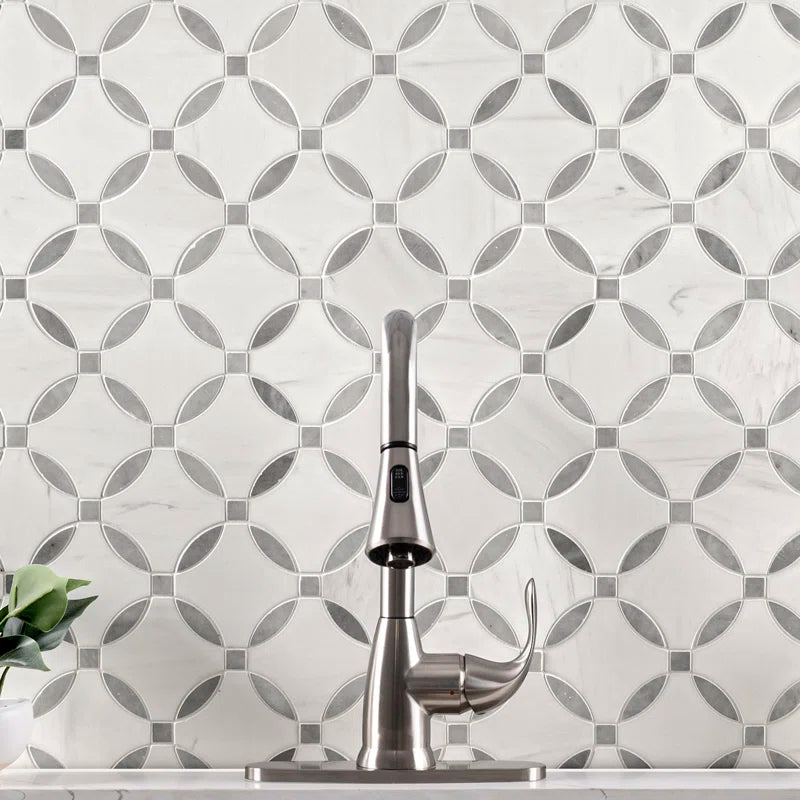 Bianco Dolomite Lola 10.25" X 10.25" Polished Marble Mosaic Floor and Wall Tile