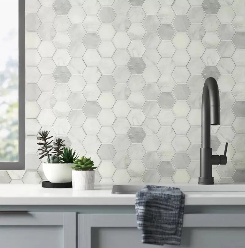 Greecian 3" X 3" Marble Honeycomb Mosaic Wall & Floor Tile