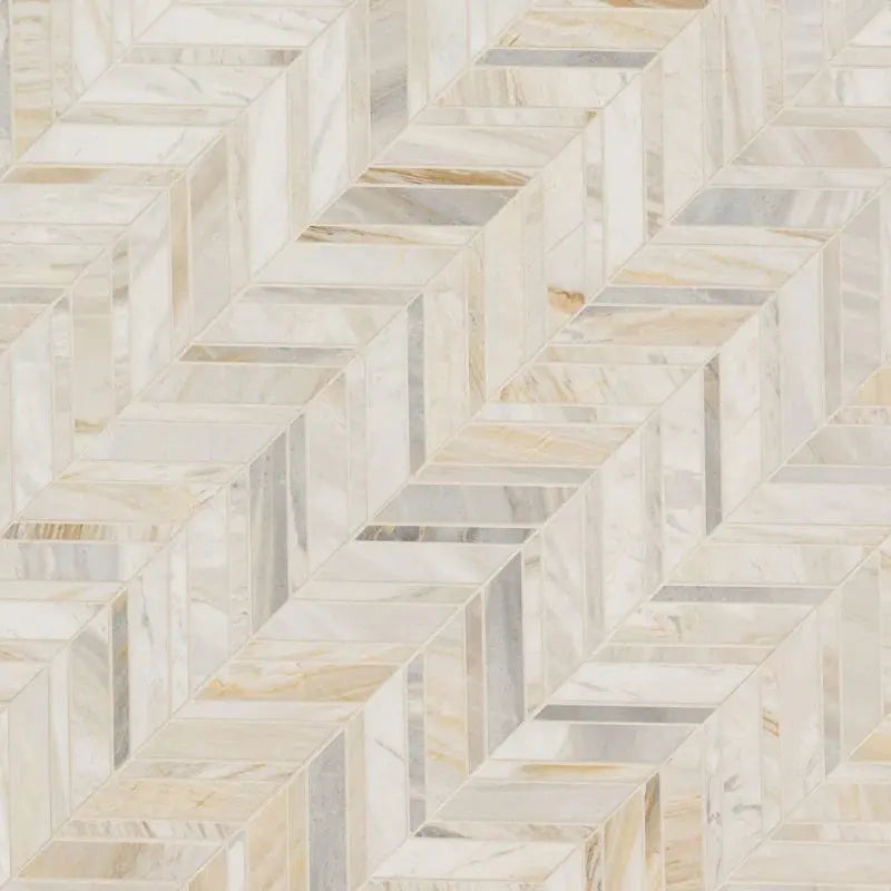 Athena Gold Chevron 12" X 12" Honed Marble Mesh Mounted Mosaic Tile