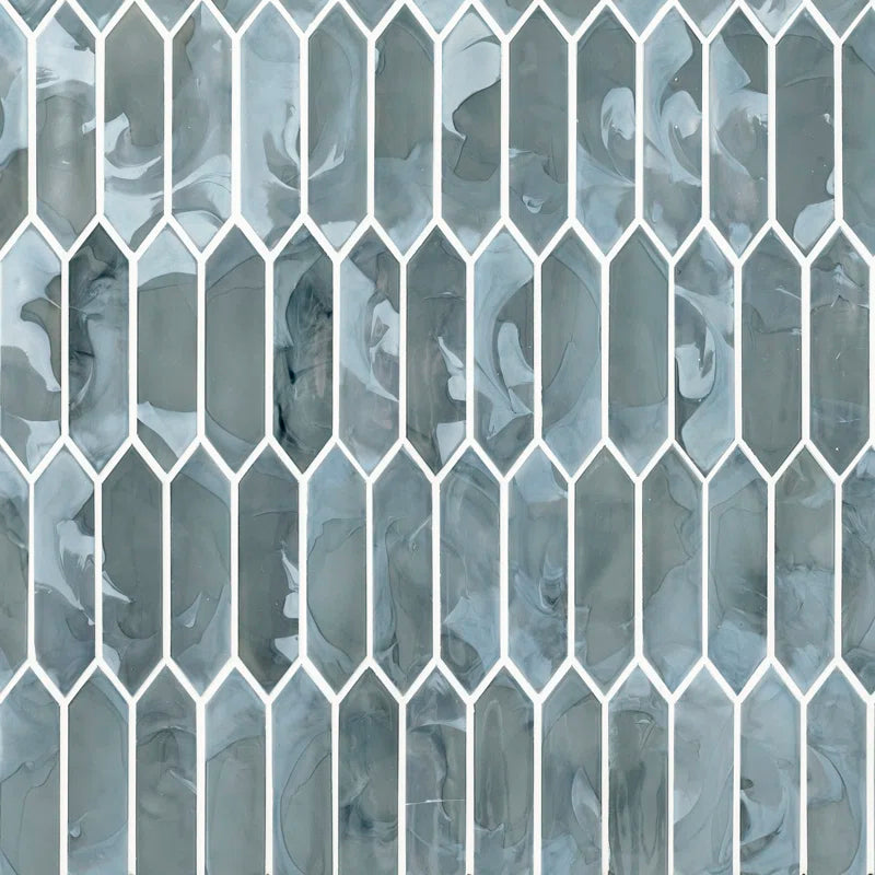 Blue Shimmer Picket 10 In. X 13.3 In. Glass Mesh-Mounted Mosaic Wall Tile