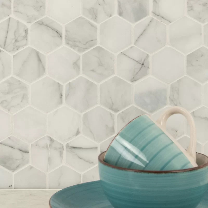 Calacatta Cressa Hex Honed 2" X 2" Marble Mosaic Tile