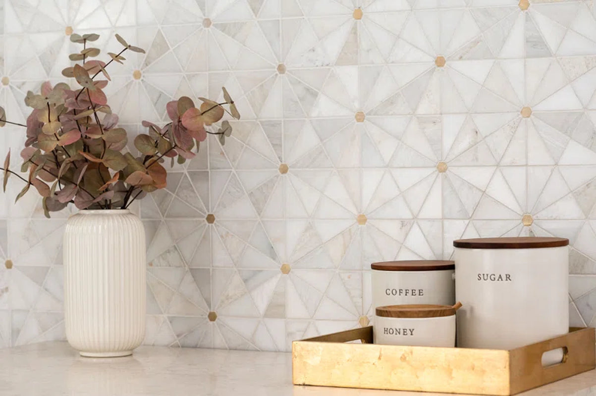 Elegante Pinwheel Gold 10.31" X 11.89" Stone Metal Blend Mosaic Tile