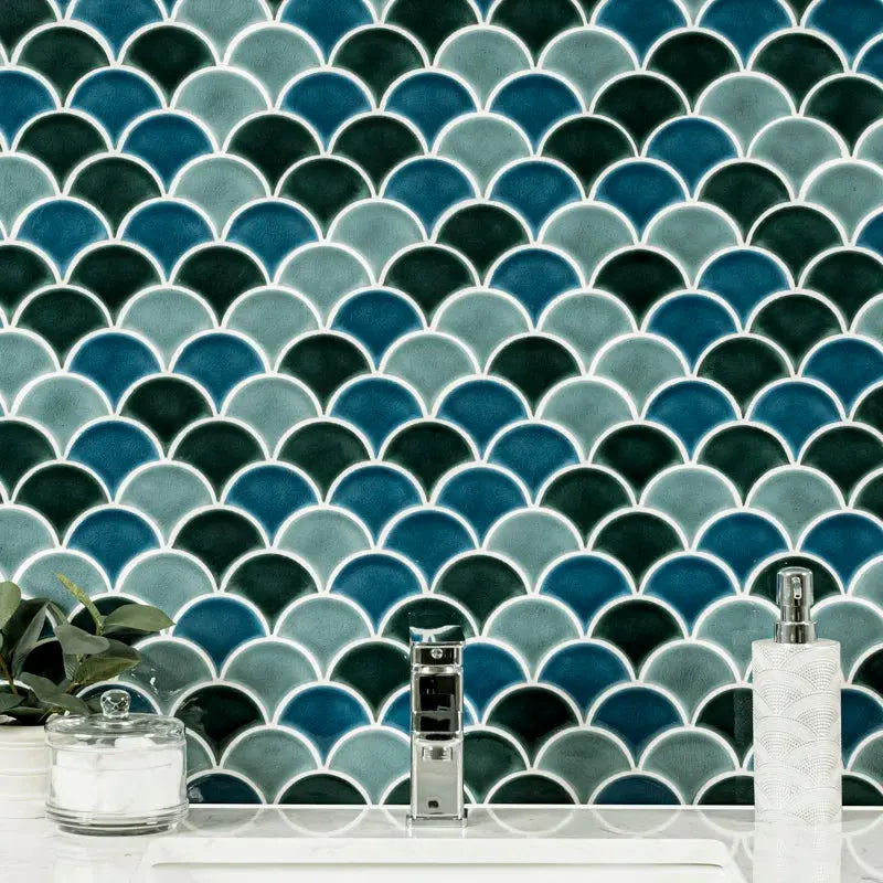 Domino Scallop 10 In. X 13 In. Glossy Porcelain Mosaic Tile