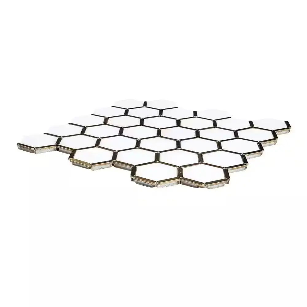 Karats White 10.625 In. X 11.125 In. Hexagon Polished Marble/Gold Metal Floor and Wall Mosaic Tile (0.820 Sq. Ft./Each)