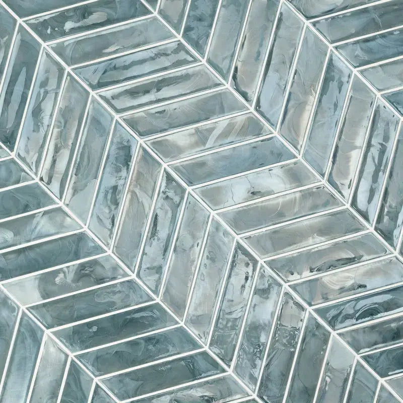 Blue Shimmer Chevron 9.95 In. X 11.85 In. Glass Mesh-Mounted Mosaic Wall Tile
