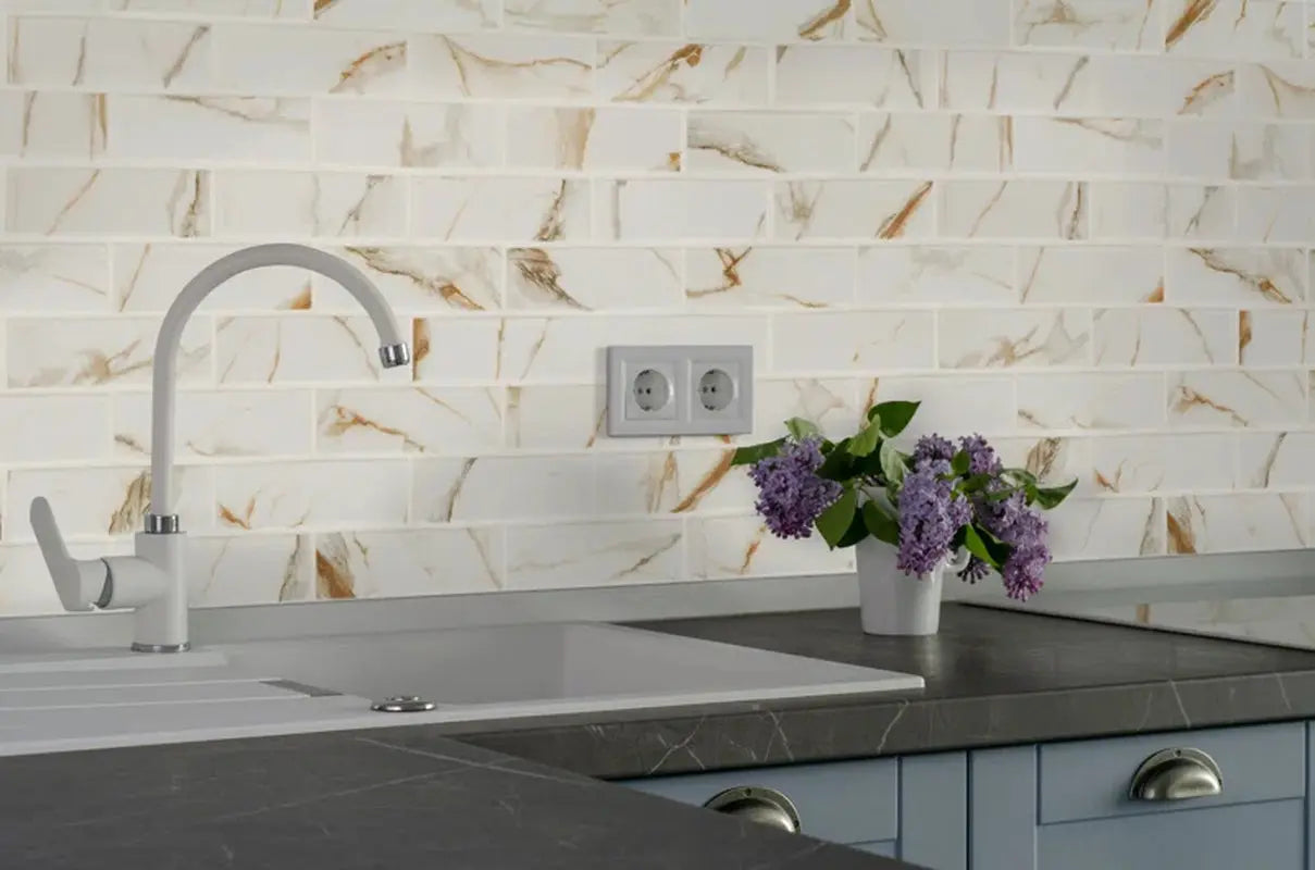 Calcatta Gold Subway 11.46" X 11.69" Matte Porcelain Mosaic Tile