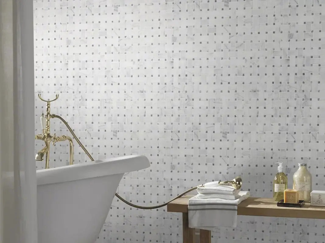 Calacatta Cressa Basket Weave 11.38" X 12.38" Honed Marble Floor and Wall Tile