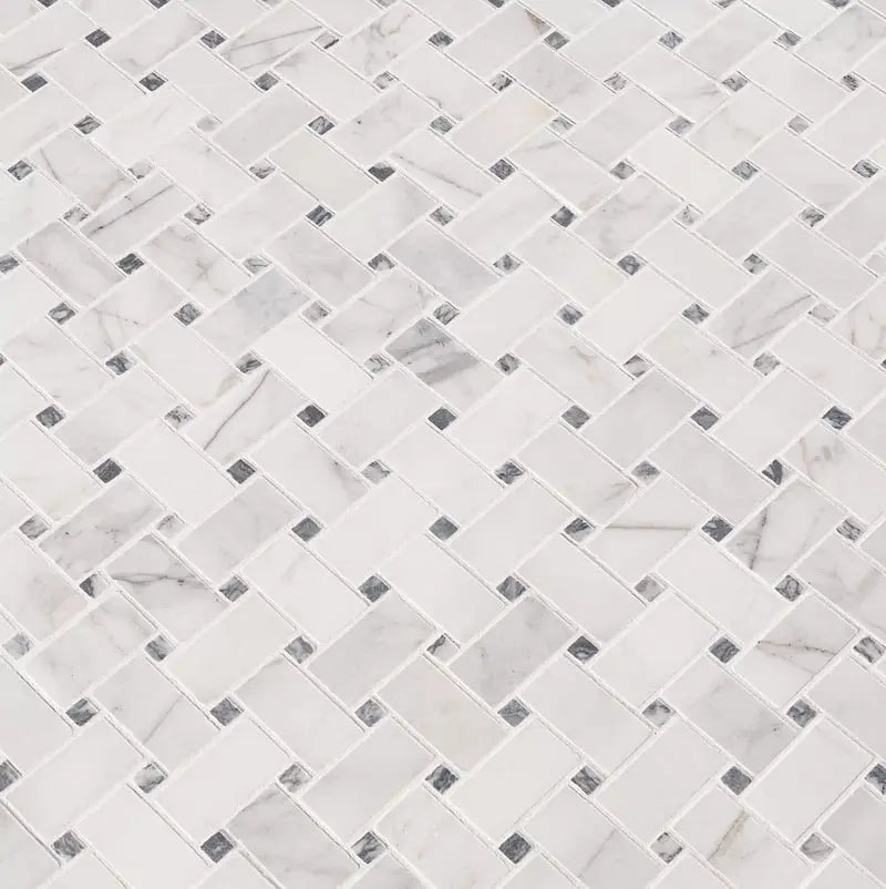 Calacatta Cressa Basket Weave 11.38" X 12.38" Honed Marble Floor and Wall Tile