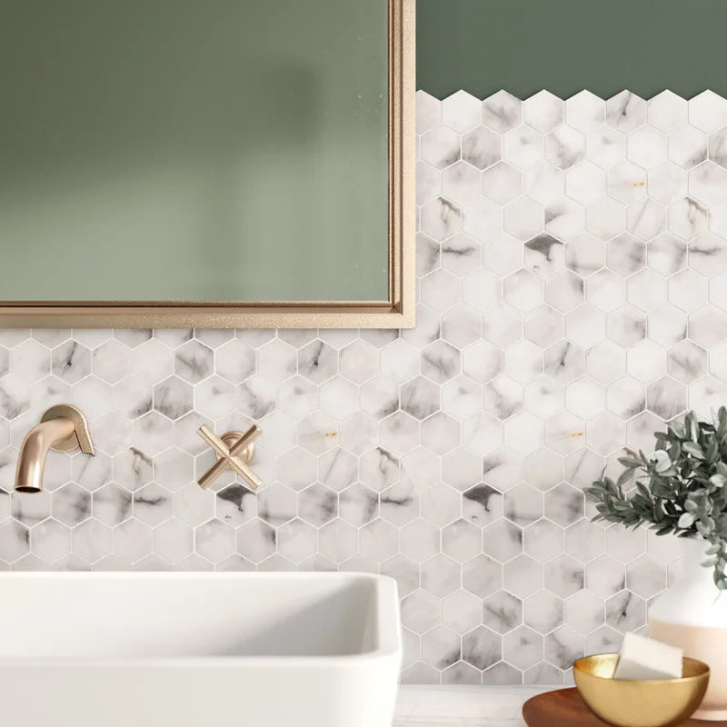 Calacatta Cressa Hex Honed 2" X 2" Marble Mosaic Tile