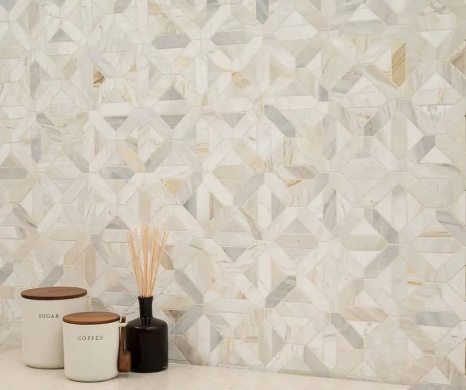 Athena Gold Geometrica 12" X 12" Honed Marble Mesh Mounted Mosaic Tile