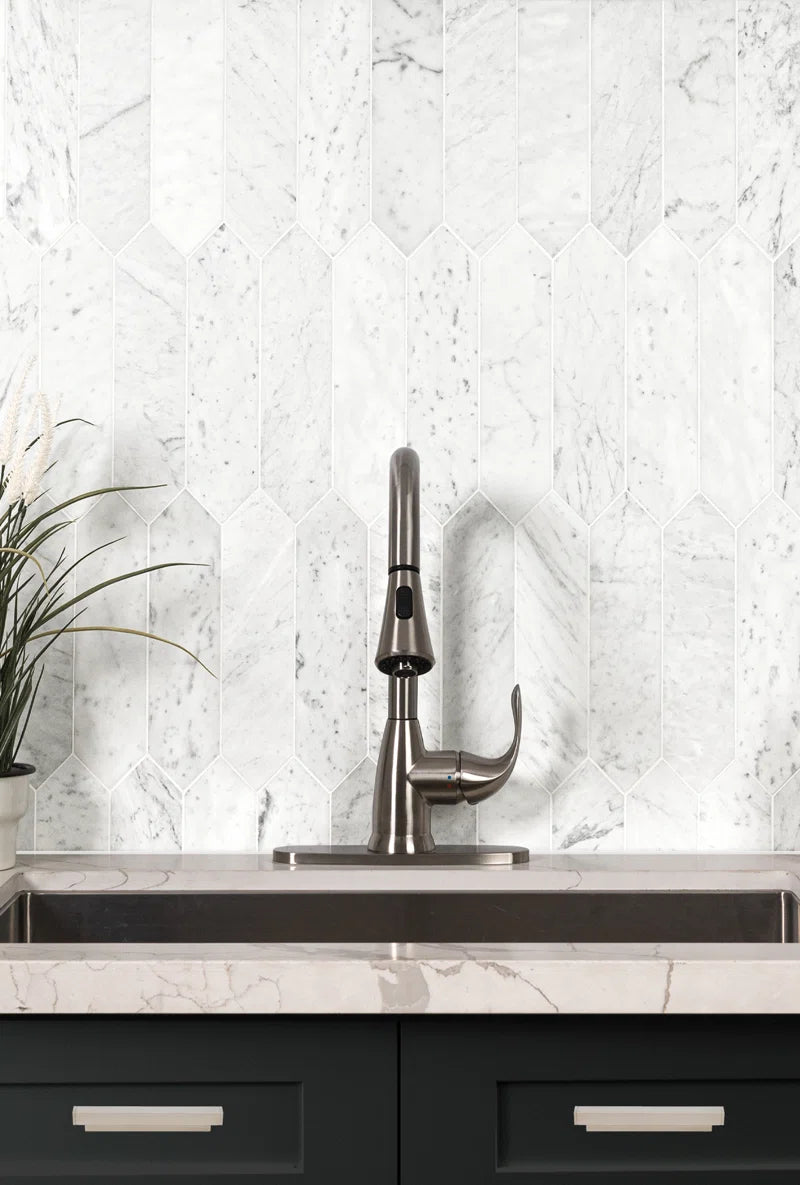 Carrara White Picket 10.63" X 12" Honed Marble Mosaic Tile