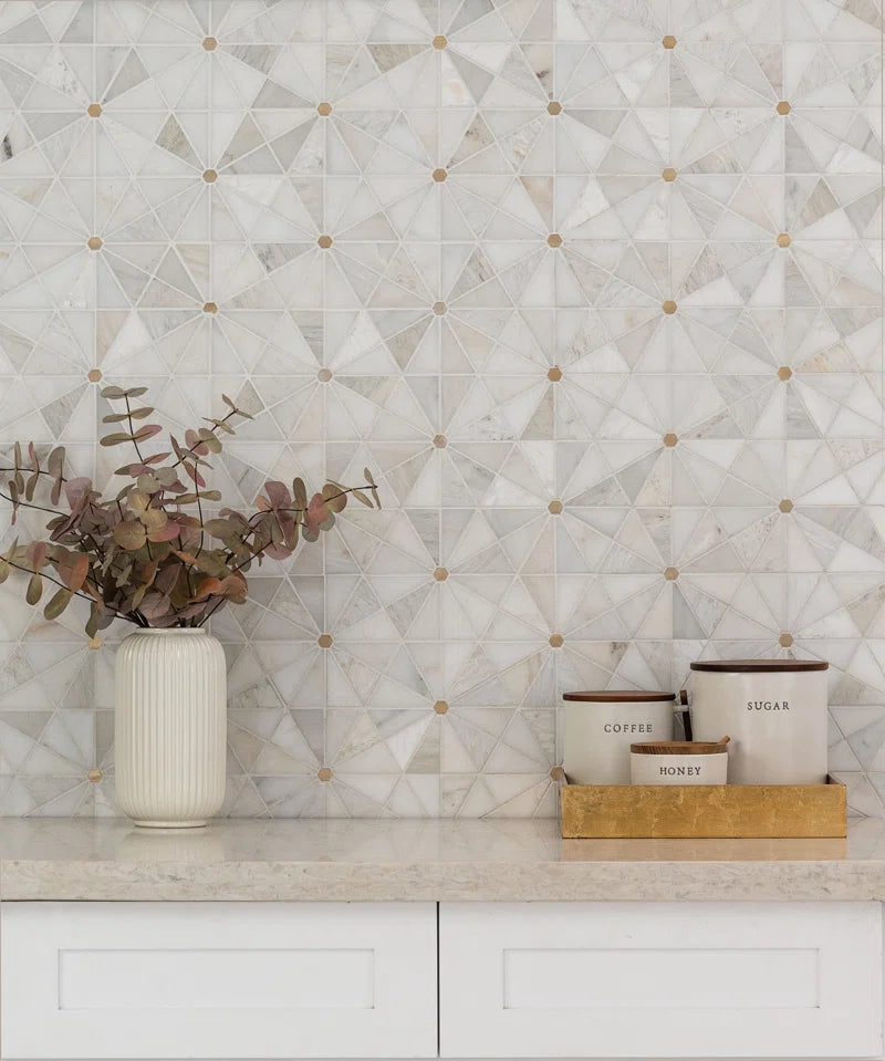 Elegante Pinwheel Gold 10.31" X 11.89" Stone Metal Blend Mosaic Tile