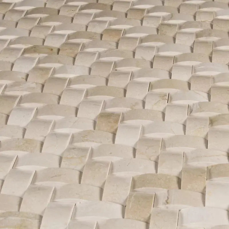 Crema Arched Herringbone 12" X 12" Polished Marble Wall Tile