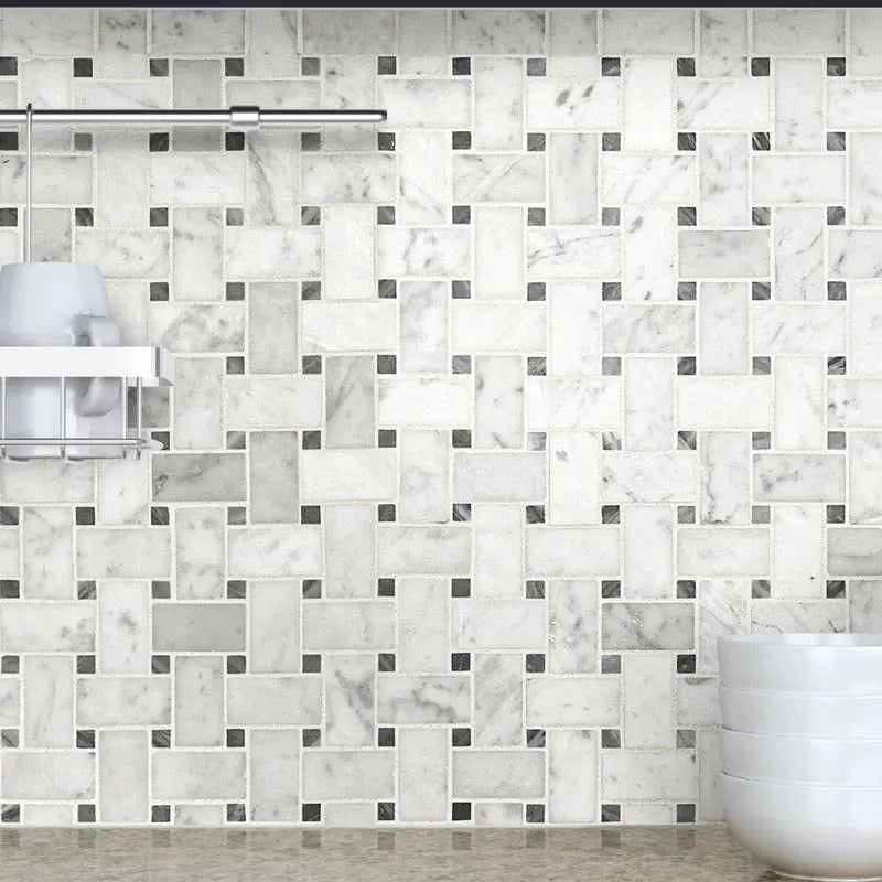 Carrara White Basketweave 12" X 12" Honed Marble Mosaic Tile