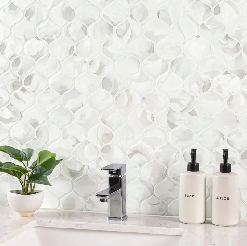 Pearla Arabesque 10"X10.2" Glass Mesh Mounted Mosaic Wall Tile