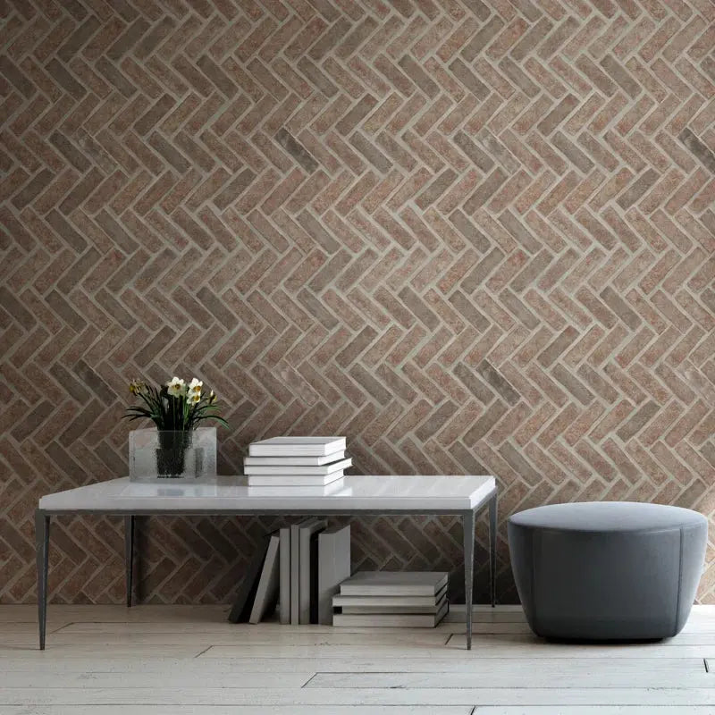 Artisanbrik 10.5" X 28" Textured Clay Brick Mesh-Mounted Mosaic Floor & Wall Tile