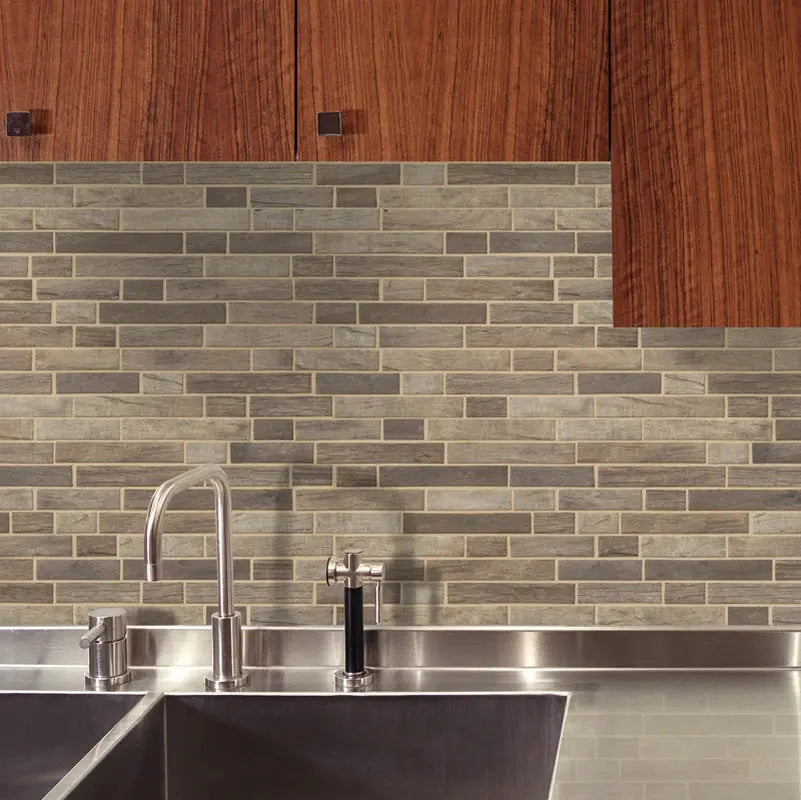 Interlocking Random Sized Glass/Stone Mosaic Tile in Gray/Taupe