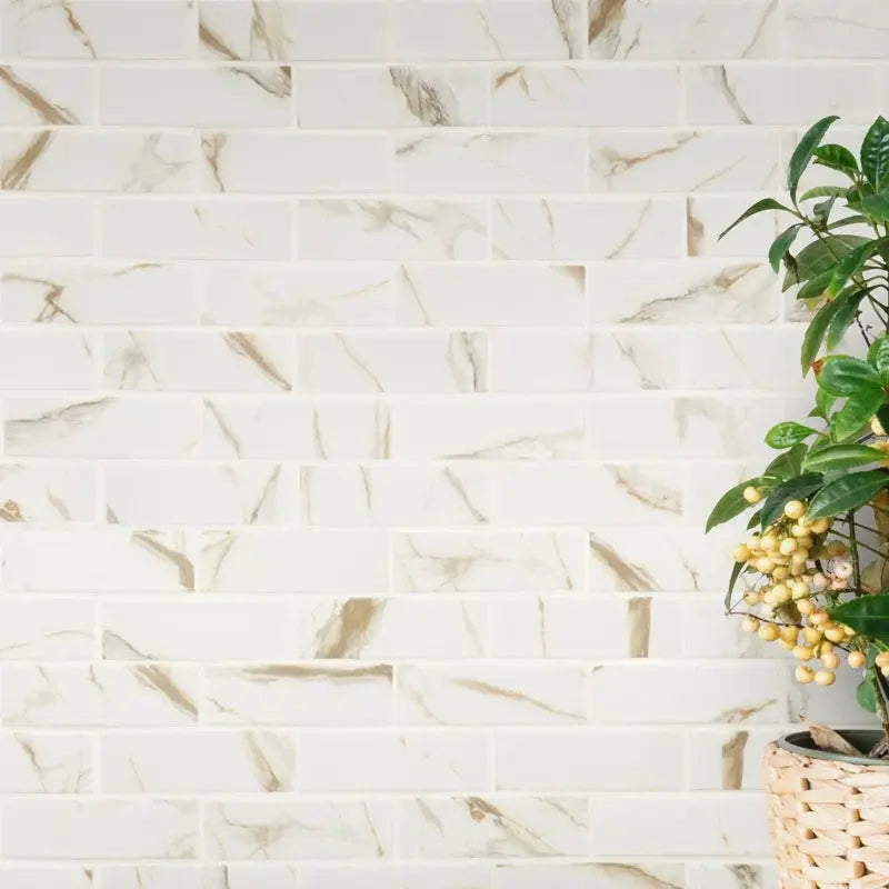 Calcatta Gold Subway 11.46" X 11.69" Matte Porcelain Mosaic Tile