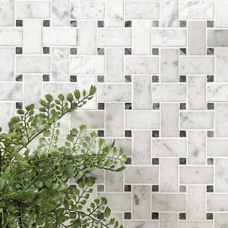 Carrara White Basketweave 12" X 12" Honed Marble Mosaic Tile